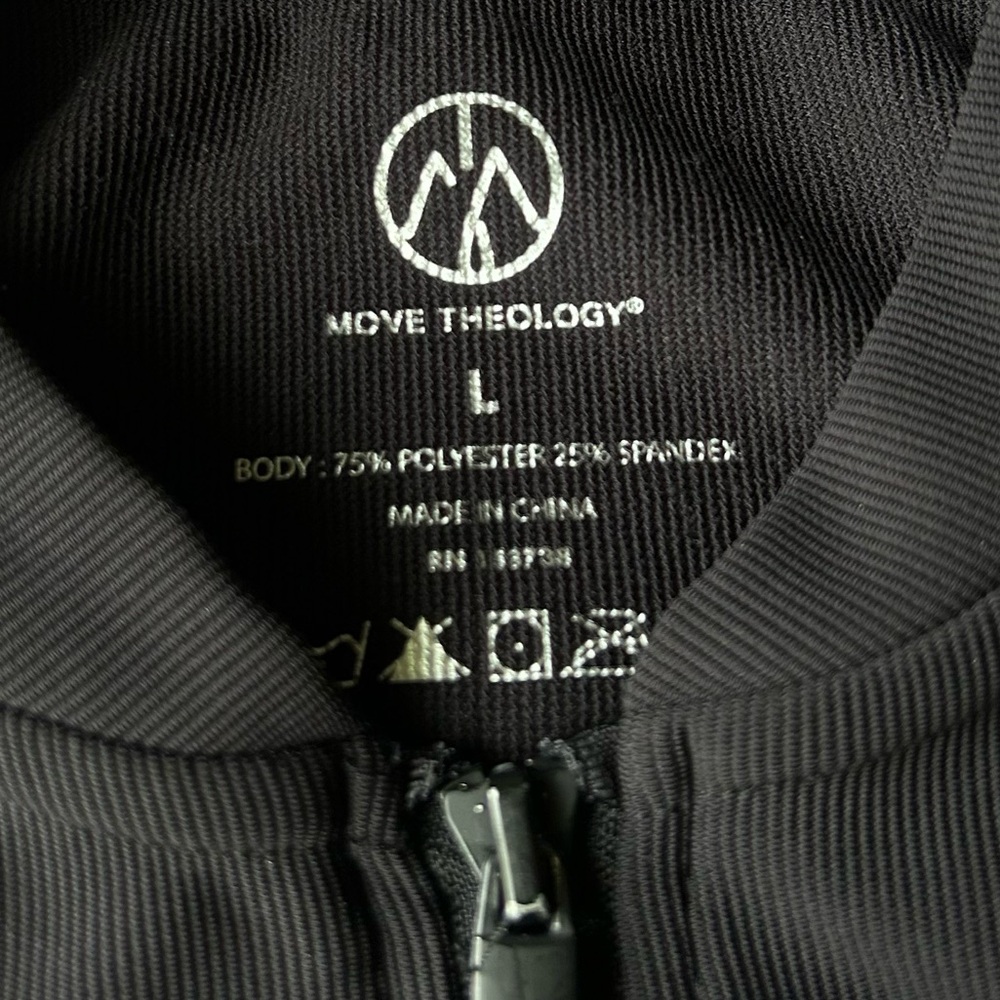 🖤 MOVE THEOLOGY Black Zip-Up Bomber Jacket L SportyVibes - Picture 10 of 10